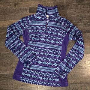 Columbia Fleece 1/4 Zip Lightweight Aztec Print - Purple, Turquoise - Size XS